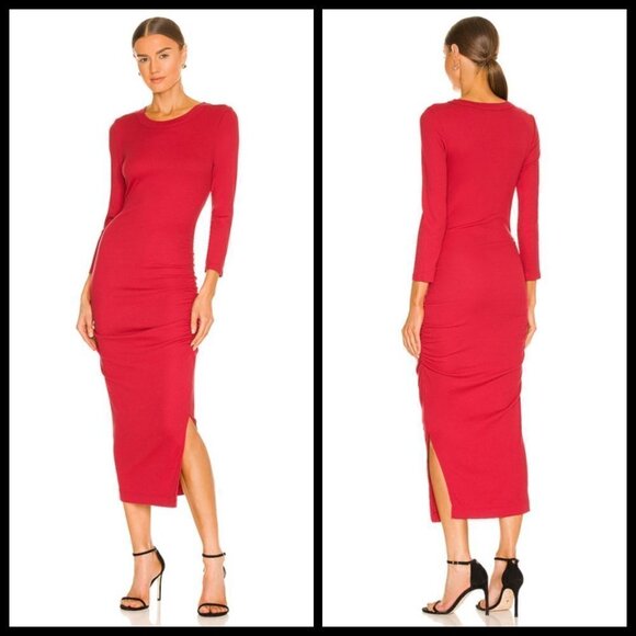 💕MICHAEL STARS💕 Christina Midi Ruched Sheath Dress ~ Heart Red Large L NWT - Picture 1 of 14